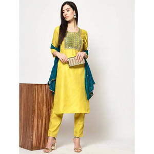 DESIGNER COTON BRODERIE TRAVAIL HAUT BAS AVEC DUPATTA JAUNE - Product Image 1
