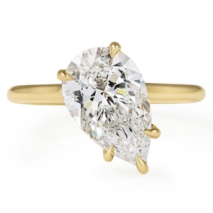 Bague de fiançailles solitaire en diamant poire de 2,82 carats en or jaune 14 carats, certifiée IGI, bague de mariage - Product Image 4