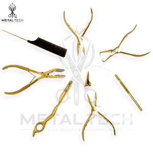 Nouvel Arrivage – Kit d'Outils pour Extensions de Cheveux en Gros, Fabriqué Directement en Usine, Étui Vert, Pinces Plaquées Or, Ciseaux Rasoirs, Aiguilles et Kit de Boucles - Product Image 5
