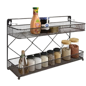Elegant Black Metal Wall Mounted Storage Rack with Unique Shape 3 Layers Four <b>Shelf</b> Spice <b>Organizer</b> with Glass <b>Shelves</b> - Product Image 6