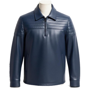 Chemise décontractée pour homme en cuir satiné avec fermeture éclair, manches longues, col rabattu, respirante, écologique, toutes saisons, chemises avec logo personnalisé - Product Image 1