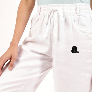 <b>White</b> Women's <b>Harem</b> <b>Pants</b> Mid Waist Drawstring Casual Loose Fit Full Length Cotton Solid Color With Pockets Right Leg Logo - Product Image 6