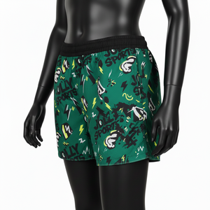 Shorts cortavientos ligeros de poliéster de 130 GSM, color verde oscuro, con estampado gráfico por sublimación, etiqueta privada, logotipo personalizado, shorts para mujer - Product Image 2
