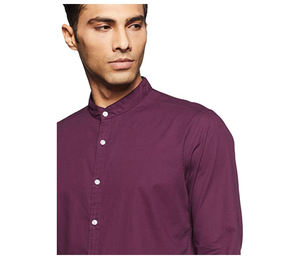 Camisas Casuales para Hombre, Color Granate, Manga Larga, Cierre de Botones, con Etiqueta Personalizada - Product Image 3