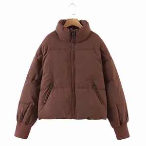 Winter Women's Quilted Puffer <b>Jacket</b> Stand Collar Full <b>Sleeve</b> Thick Padding <b>Short</b> Length Solid Color Zipper Closure Outerwear - Product Image 5