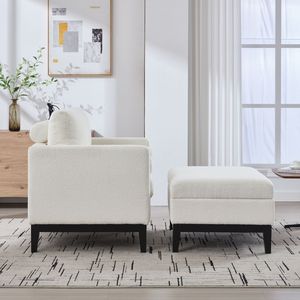 Poltrona con Poggiapiedi Reversibile Nera da 90 cm, Base in Legno, Gambe Quadrate, Rivestimento Imbottito, per Soggiorno - Product Image 4