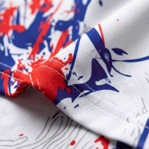 Camiseta de Manga Corta para Hombre, Cuello Redondo, Roja, Azul y Blanca, con Patrón Pintado a Mano, de Secado Rápido, Tejido de Punto, Corte Regular, Estilo Casual - Product Image 5