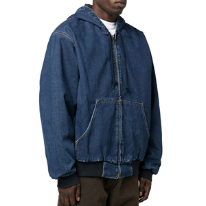 Sweat-shirts en jean à fermeture éclair pour homme, taille plus, couleur bleue, coton léger, poignets élastiques et poches - Product Image 4