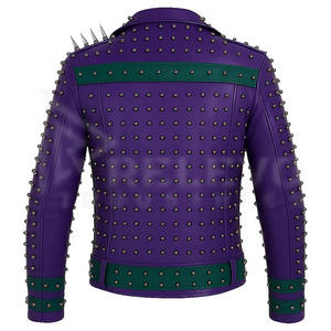 Blouson de moto punk rock pour homme en cuir véritable respirant, fait main, style urbain, matelassé, col montant, vente en gros - Product Image 3