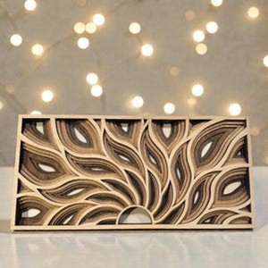 Décoration murale en bois MDF superposé effet soleil - Artisanat 3D contemporain noir 70x70x2 cm rectangulaire fabriqué en Inde Modèle Aqudus Saleem - Product Image 2