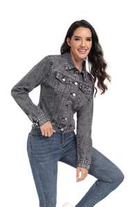 Women's Utility Denim Jacket Button Front Casual Vintage Jean Coat Streetwear Fashion Wholesale - Product Image 5