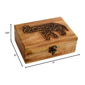 กล่องใส่เครื่องประดับไม้แกะสลักลายช้างสไตล์เรียบง่าย - Product Image 2