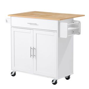 Îlot de cuisine en bois massif avec rangement, chariot mobile de 42,28 pouces de large avec roulettes pivotantes et tiroir - Product Image 1