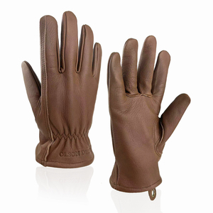 Gants en cuir rouge, longueur poignet, thermiques, non doublés, style uni, pour l'hiver, usage quotidien en extérieur - Product Image 5