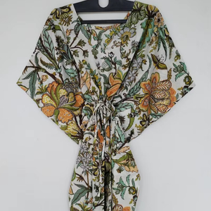 Vestido Kaftán Ligero de Algodón con Estampado Floral para Mujer, Ropa Informal Boho, Atuendo Diario Cómodo - Product Image 1