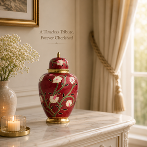 Urna Funeraria de Latón con Diseño Floral Rojo para Cenizas Humanas, Esmaltada a Mano, Recuerdo Conmemorativo para Adultos, Vaso Funerario con Diseño Elegante - Product Image 4