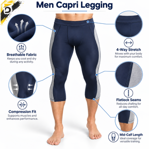 Legging Capri pour homme, doté d'un tissu doux et performant, d'un ajustement flexible et d'un soutien confortable pour l'entraînement, le fitness et l'usage quotidien. - Product Image 6