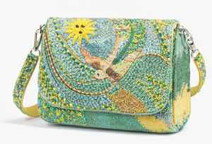 Sac bandoulière de luxe fait main en coton vert avec broderie d'oiseau perlée, sangle réglable, pour femme, idéal pour les soirées et les cadeaux - Product Image 4
