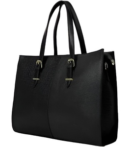 Sac fourre-tout en cuir véritable pour femme, texture Saffiano, grande capacité, sac à main classique décontracté, deux sangles, fermeture éclair, polyester - Product Image 1