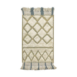 Tapis de prière moderne géométrique gris crème en laine tuftée à poils ras - Janamaz bohème avec franges en macramé et support en coton - Product Image 3