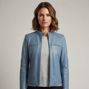 Chaqueta de Motociclista de Cuero Sintético para Mujer, Corte Ajustado, Manga Larga, Cierre de Cremallera, Cuello Alto, Color Sólido, Ropa de Abrigo para Otoño - Product Image 2