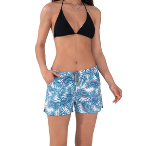 Shorts de bain pour femmes sur mesure, mi-cuisse, taille haute élastique, coupe régulière, respirant, séchage rapide, 100% polyester, logo personnalisé - Product Image 3