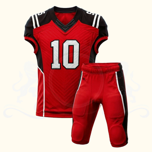 Ensemble d'uniformes de football américain pour hommes, rouge et noir, sans manches, col en V, évacuation de l'humidité, numéros d'équipe sublimés 10, taille élastique en maille - Product Image 1