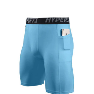 <b>Men</b> Light Blue <b>Compression</b> <b>Shorts</b> With Side Pockets Quick Dry Sporty Fitness Wear Mid Waist Elastic Waist - Product Image 1