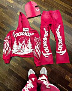 Conjunto de Sudadera con Capucha y Pantalones Deportivos Personalizados de Alta Calidad con Estampado Puff, 100% Algodón French Terry, Corte y Costura con Bajo sin Rematar - Product Image 3