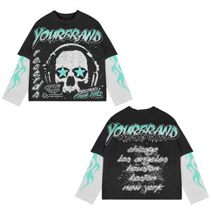 Oversized Long Sleeve T-Shirt With <b>Skull</b> And Purple Eye Print Streetwear Style O-Neck Men's Knitted <b>Top</b> - Product Image 2