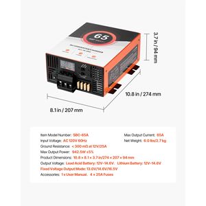 Convertitore di Potenza per Camper 65A da 110V a 12V DC, Caricabatterie Intelligente Multifase 13V/16.5V - Product Image 3