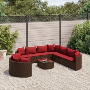 Set of 10 Brown PE Rattan Patio <b>Sofa</b> Large Adjustable <b>Feet</b> Durable Outdoor Furniture - Product Image 1