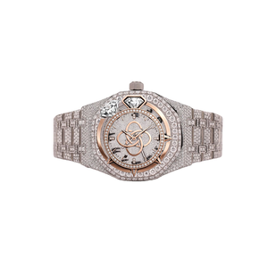 Montre pour homme sur mesure en acier inoxydable, mouvement à quartz analogique, diamant moissanite, luxe, entièrement sertie de pierres, 10 bars d'étanchéité - Product Image 1