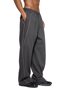 Pantalones Deportivos de Algodón Gris para Hombre, Cintura Elástica con Cierre de Cremallera, Pantalones Casuales con Franja Lateral, Tejido Transpirable de Peso Medio, Impermeables - Product Image 2