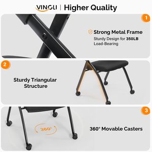 Set di 2 Sedie Impilabili per Sala Conferenze con Ruote, Materiale PP, Sedia da Ufficio Pieghevole con Schienale Reclinabile e Seduta Imbottita per Aula di Formazione - Product Image 5
