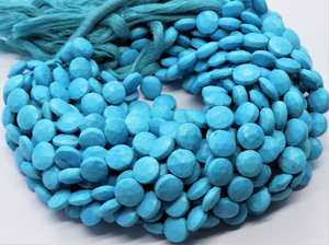 Turquoise Coin Shape Faceted Beads 8-8.5 MM Indian Turquoise <b>Gemstone</b> Beads 8 Inch Faceted Howlite Turquoise Coin Beads Jewelry - Product Image 4