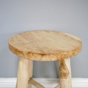Tabouret rond en teck naturel, siège en bois artisanal, vente en gros Moradabad - Product Image 2