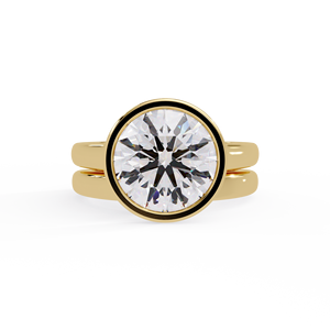 Round Bezel <b>Solitaire</b> Dual Bridal Wedding Band Set 14K 18K Yellow Gold 3.00 CT IGI Certified Lab Grown Diamond Wholesale Jewelry - Product Image 4