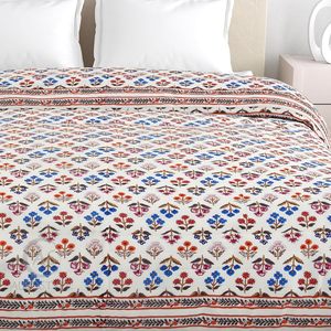 400 Thread Count Pure Cotton Floral Bohemian Style Jaipuri Design <b>Quilt</b> Printed Lightweight Single Bed Rajai Soft Cozy <b>Bedding</b> - Product Image 4