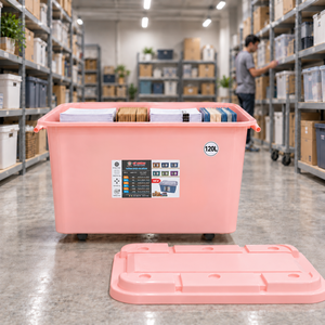 Contenedor de Almacenamiento Apilable de Plástico de 120L con Ruedas, Contenedor Organizador de Archivos Grande con Tapa para Hogar, Oficina, Almacén - Product Image 1