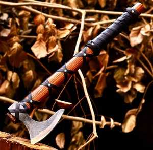 Hache à barbe plate en acier à haute teneur en carbone, faite à la main et personnalisée, avec manche en bois – Outil de survie extérieur et de travail du bois de qualité industrielle - Product Image 2