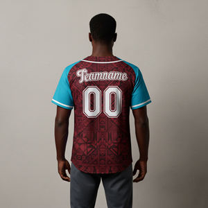 Maillot de baseball personnalisé pour homme, manches courtes, impression par sublimation, Teammate 00, rouge et bleu, séchage rapide, coupe classique, vêtements pour toutes les saisons - Product Image 3