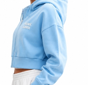Hoodie court personnalisé pour femme en polaire avec fermeture éclair sur le devant, imprimé Hawk Bawk, manches classiques, style streetwear confortable, sur mesure pour femme - Product Image 6