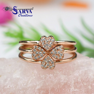 Anillo Apilable de Plata de Ley 925 con Circonita Cúbica en Forma de Corazón y Trébol, Bañado en Oro Rosa, con Acento de Moissanita, Joyería Romántica, Regalo - Product Image 3