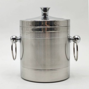 Elegant cylindrical shape dual walled metallic ice <b>bucket</b> complements modern and classic decor styles - Product Image 1