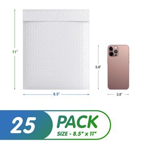 Bianco Poly bollettini autosigillanti 8.5X11 pollici 25 Pack impermeabile e resistente Bubble imbottito borse impermeabili - Product Image 2