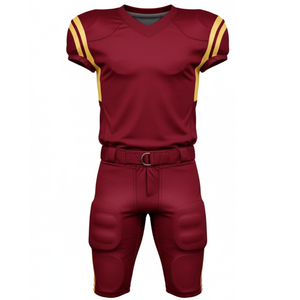 Uniforme de football américain OEM bordeaux et or, maillot de performance professionnel avec empiècements latéraux contrastés et pantalon de jeu rembourré - Product Image 1