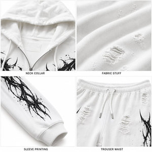 Ensemble de survêtement unisexe imprimé gothique, sweat à capuche et pantalon de survêtement, manches longues, coupe ample, blanc, noir, tribal, streetwear d'automne - Product Image 6