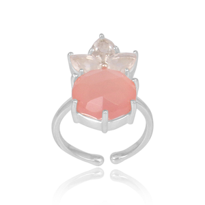 Elegant Rose Chalcedony And <b>Crystal</b> Quartz Gemstone Fine 925 Sterling Silver <b>Ring</b> for Women - Product Image 1