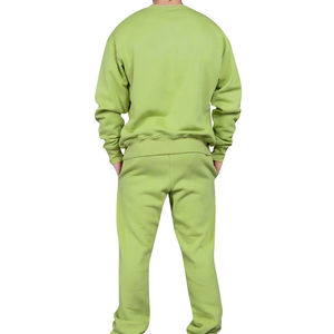 Survêtement vert clair à col rond pour homme, coupe ample, couleur unie, 100 % coton, style décontracté automne - Product Image 3